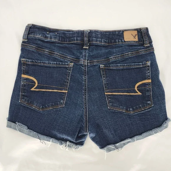 American Eagle Dark Wash Raw Hem Denim Short Womens 10 Indie Sleeze Grunge - Picture 6 of 7